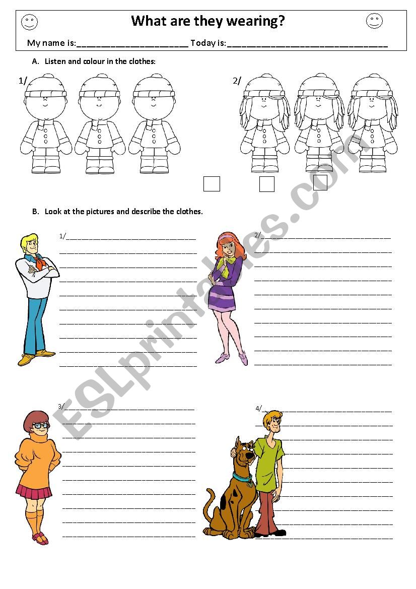 What are they wearing - ESL worksheet by jennychambault@hotmail.com