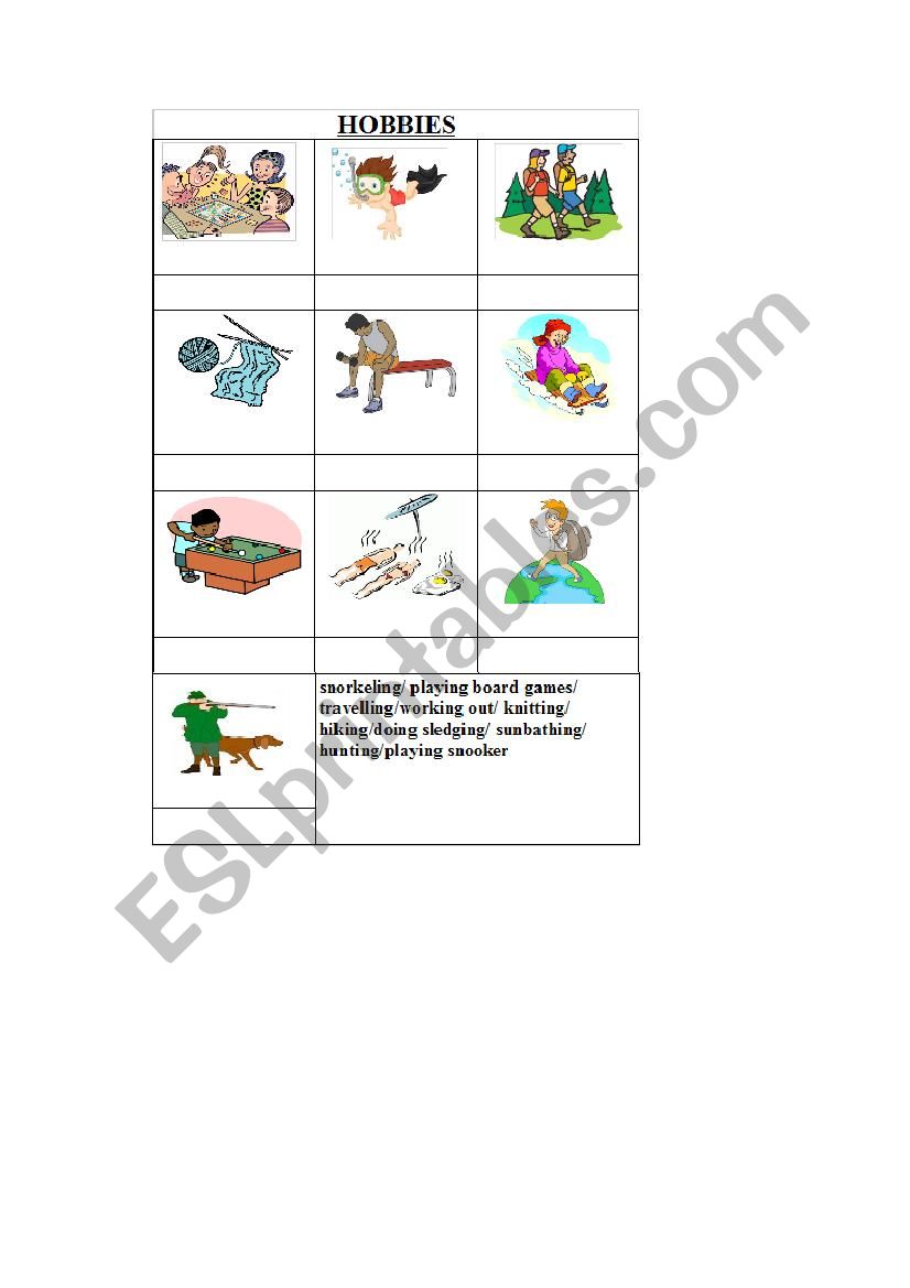 HOBBIES worksheet