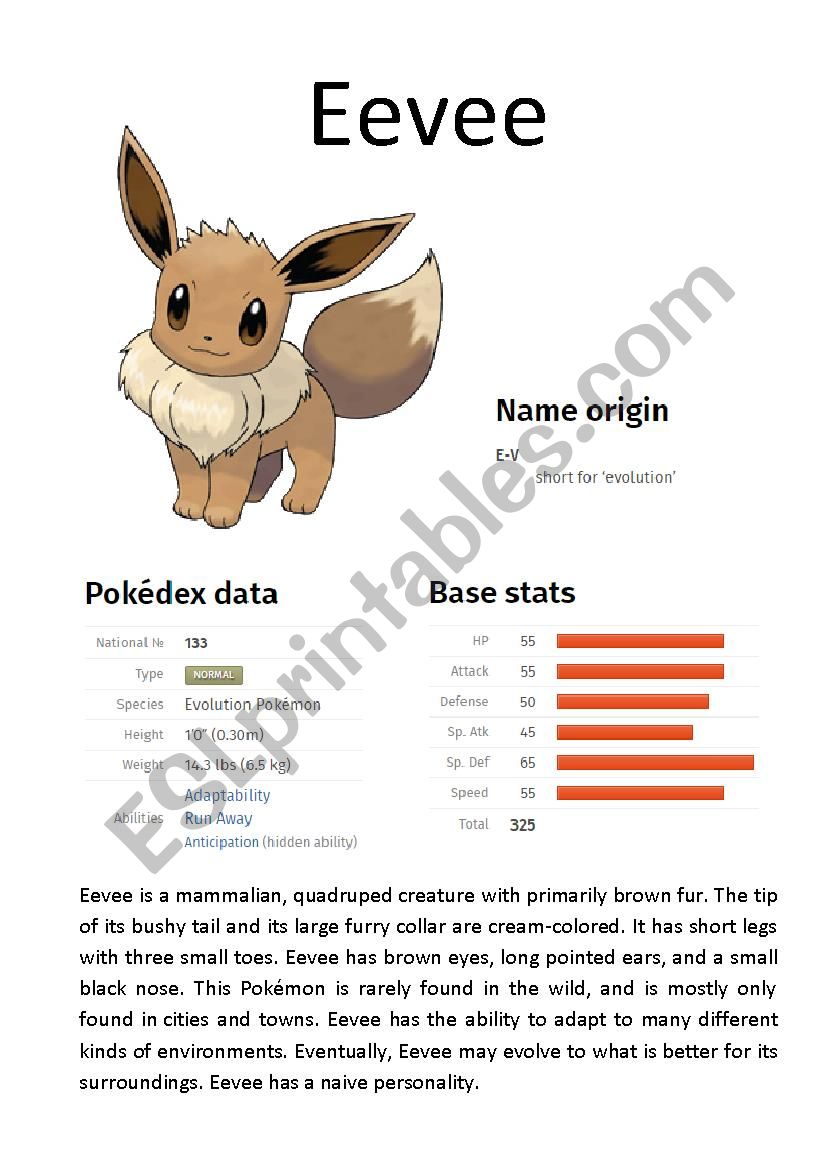 Pokémon Database (5 of 8) - ESL worksheet by Ipsagel