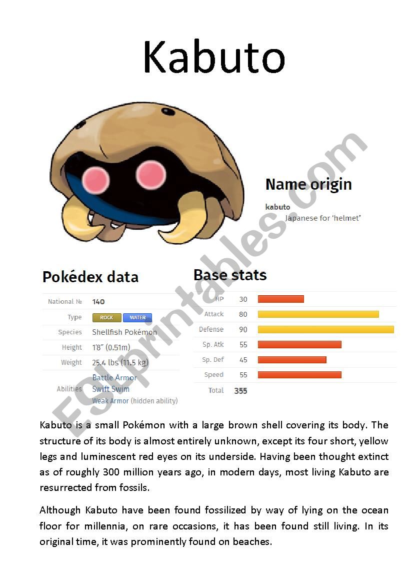 Pokémon Database (5 of 8) - ESL worksheet by Ipsagel