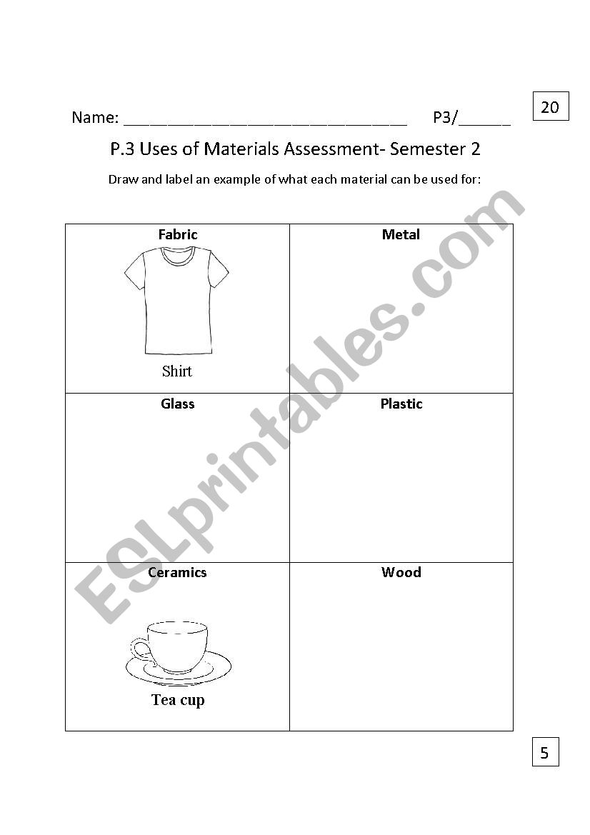 Materials and their uses worksheet