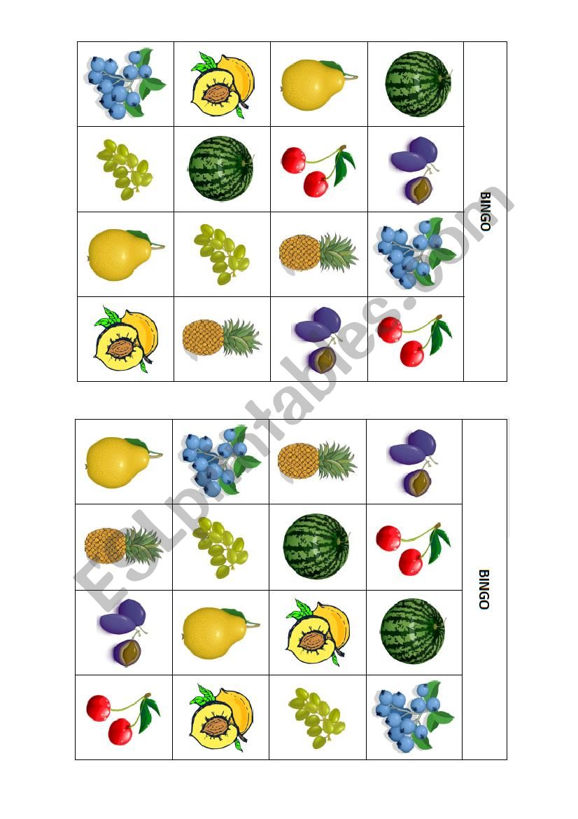 Fruit bingo worksheet