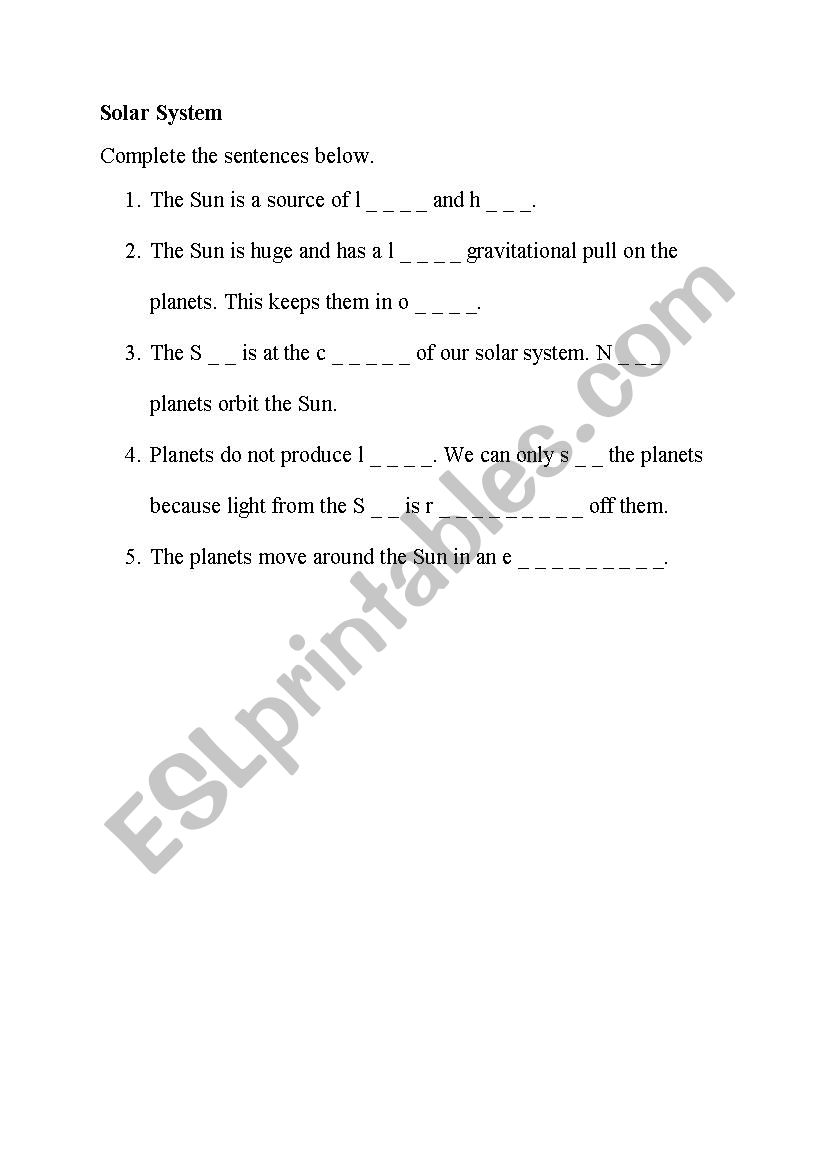 Space  worksheet