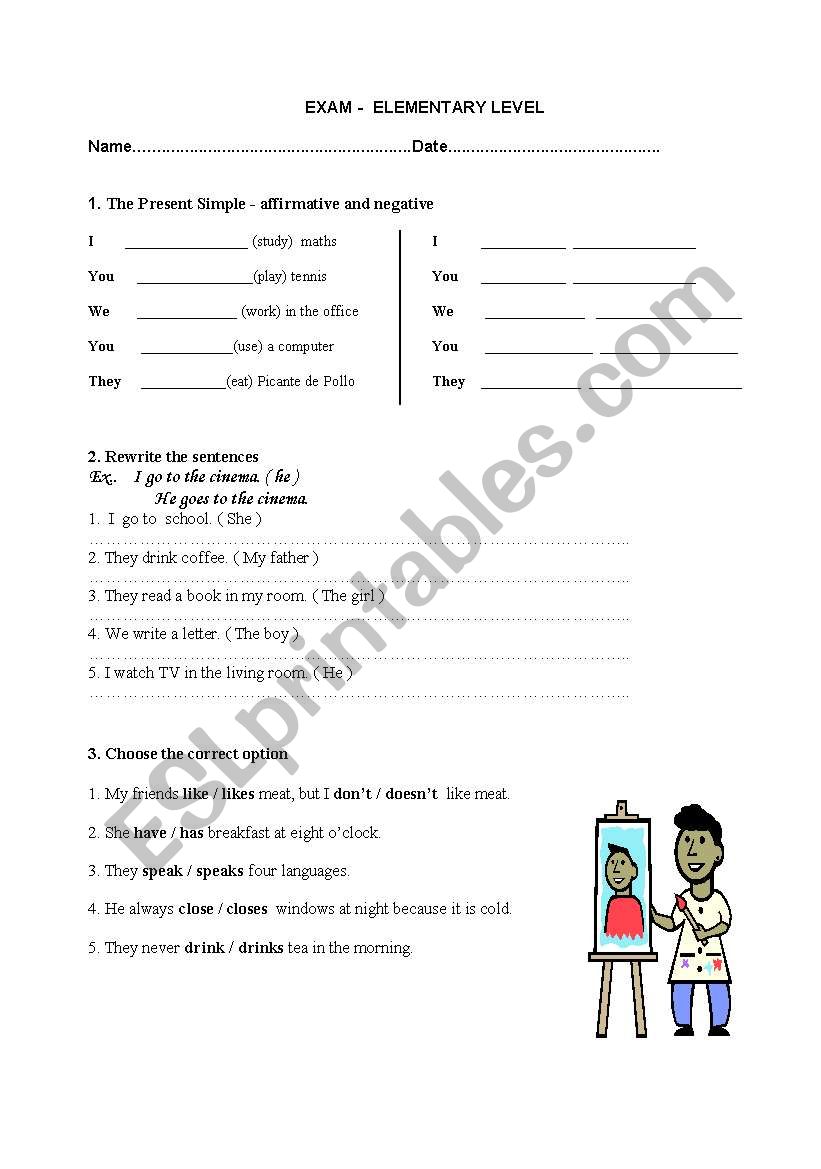 TEST FOR PRESENT TENSE worksheet