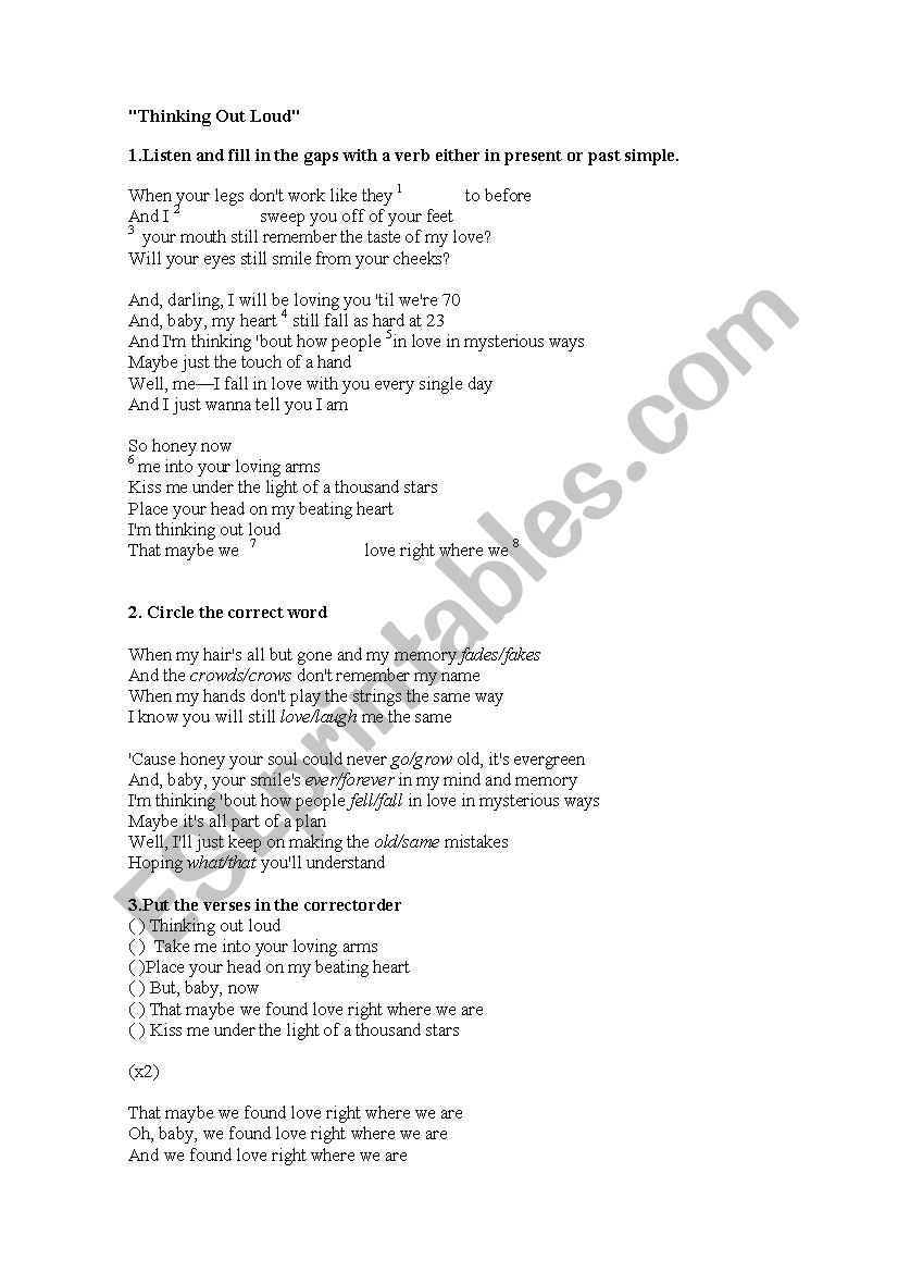 Song Ed Sheeran worksheet
