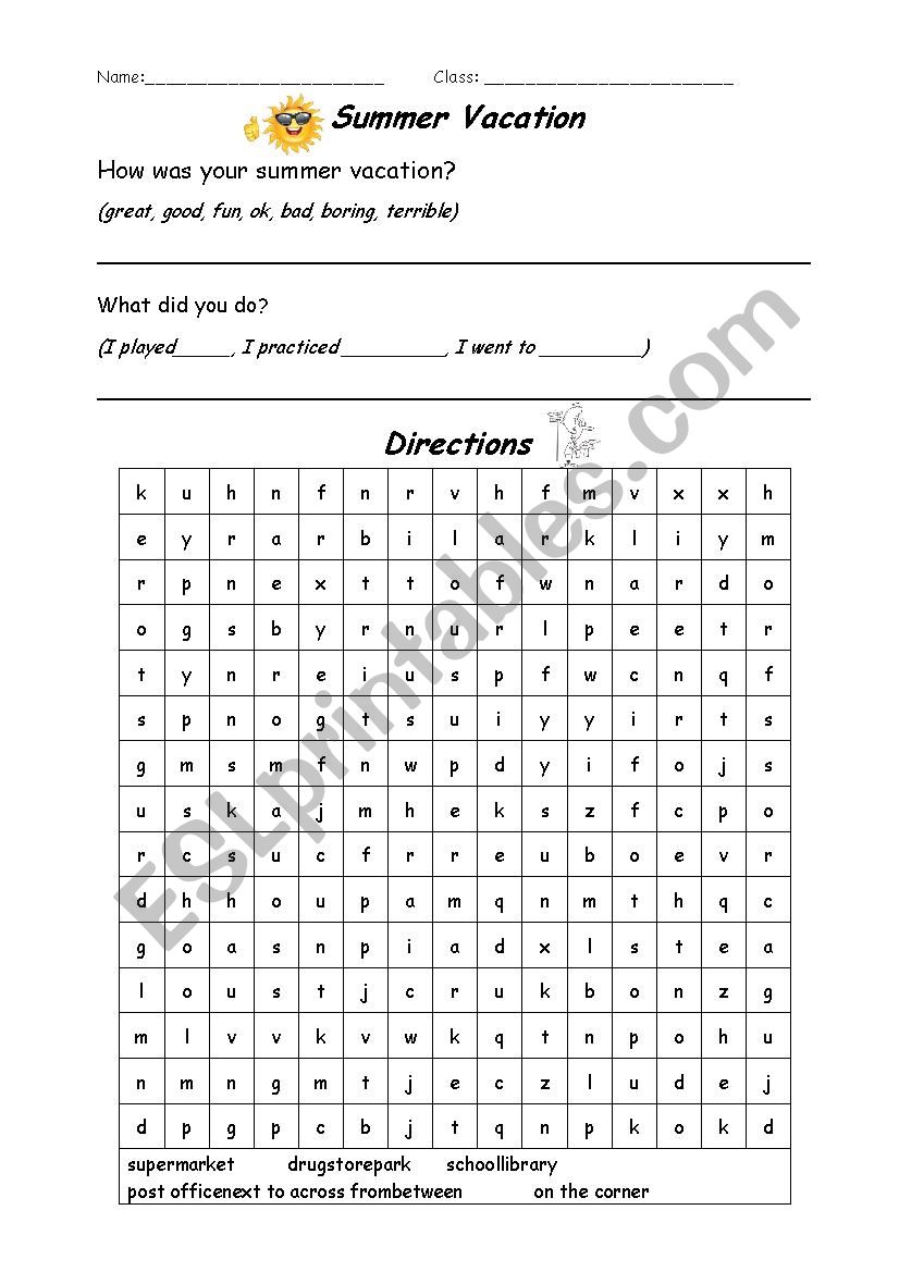 Directions wordsearch worksheet