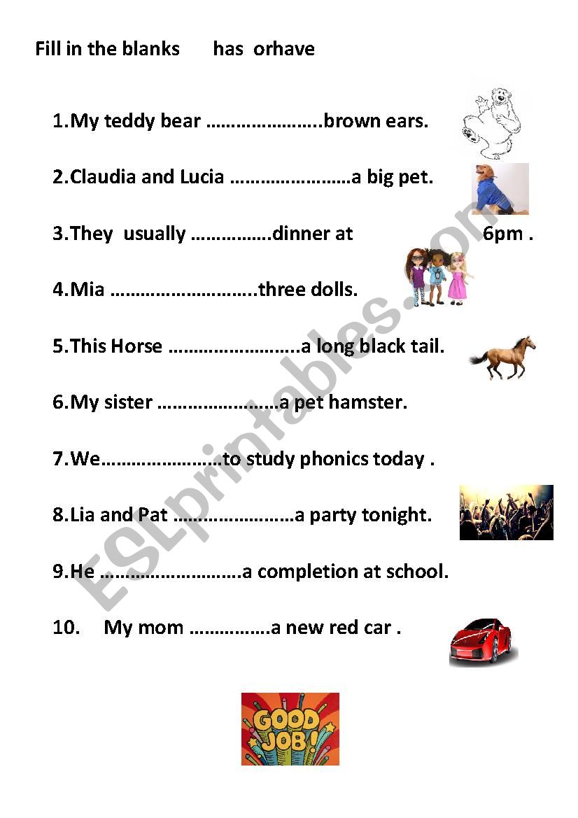 Have Worksheet Kindergarten