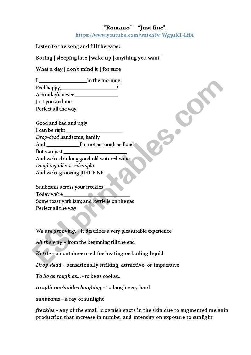 Song Romano - Just fine worksheet
