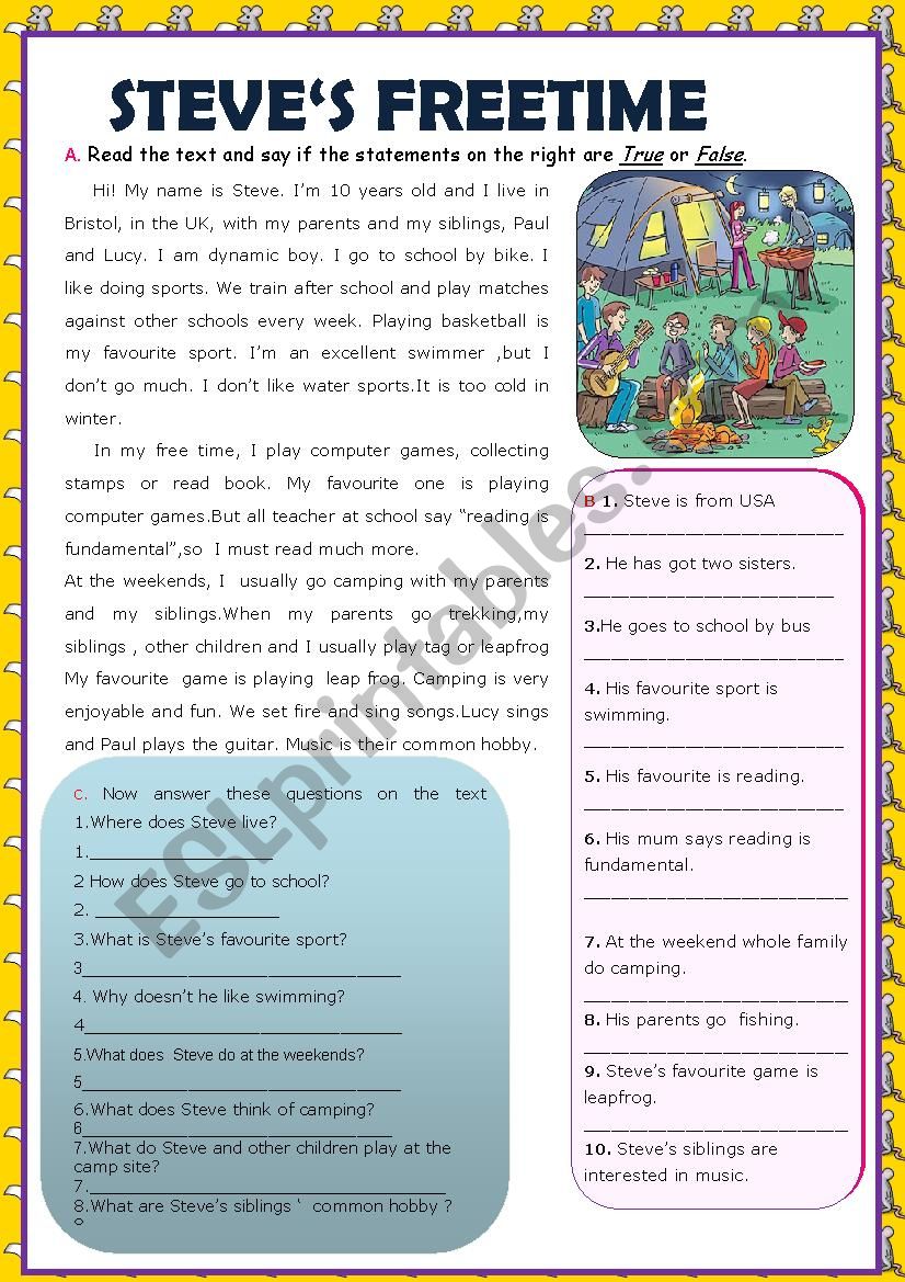 Steve´s freetime - ESL worksheet by epit