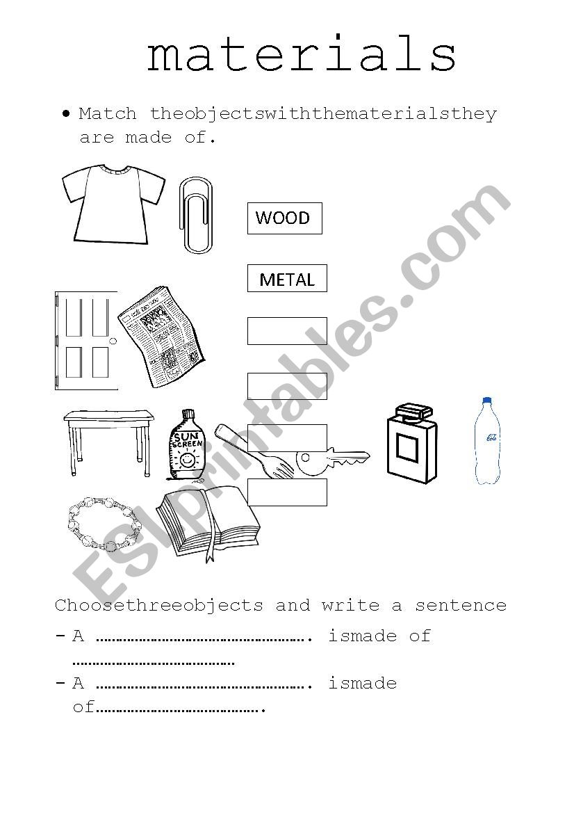 materials  worksheet