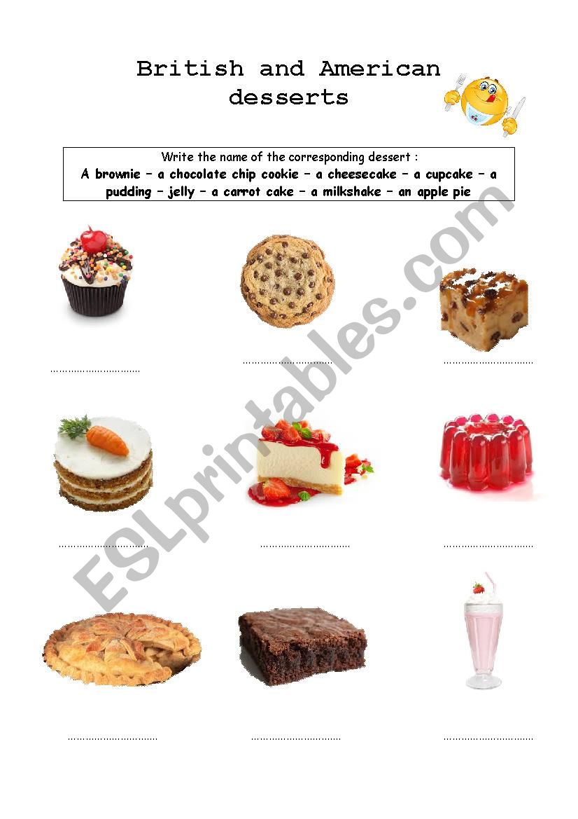 American and British desserts worksheet
