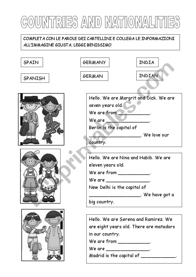 Countries and nationalities worksheet