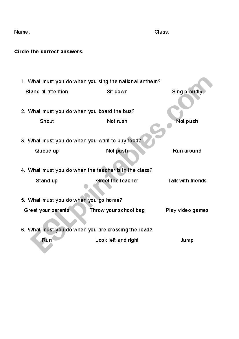 Dos and Donts worksheet