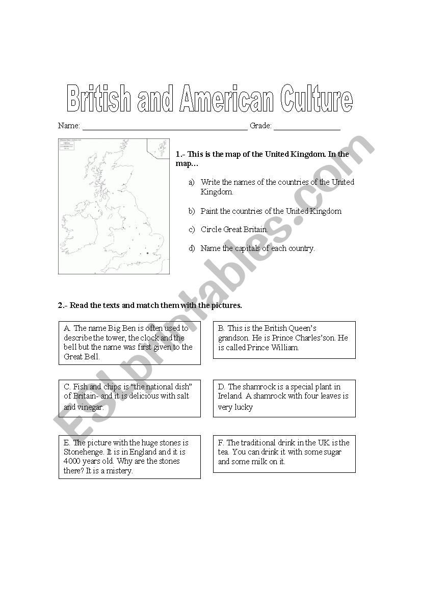 British and American Culture worksheet