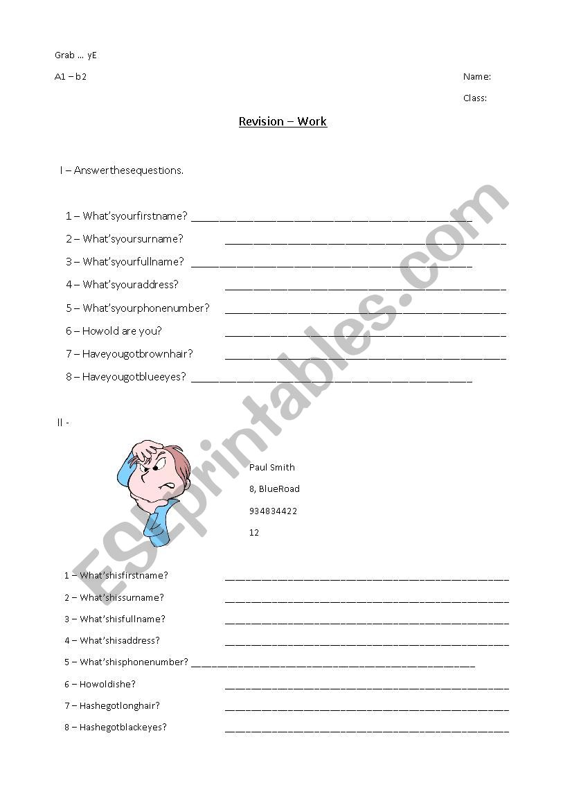 about me/ him/ her worksheet