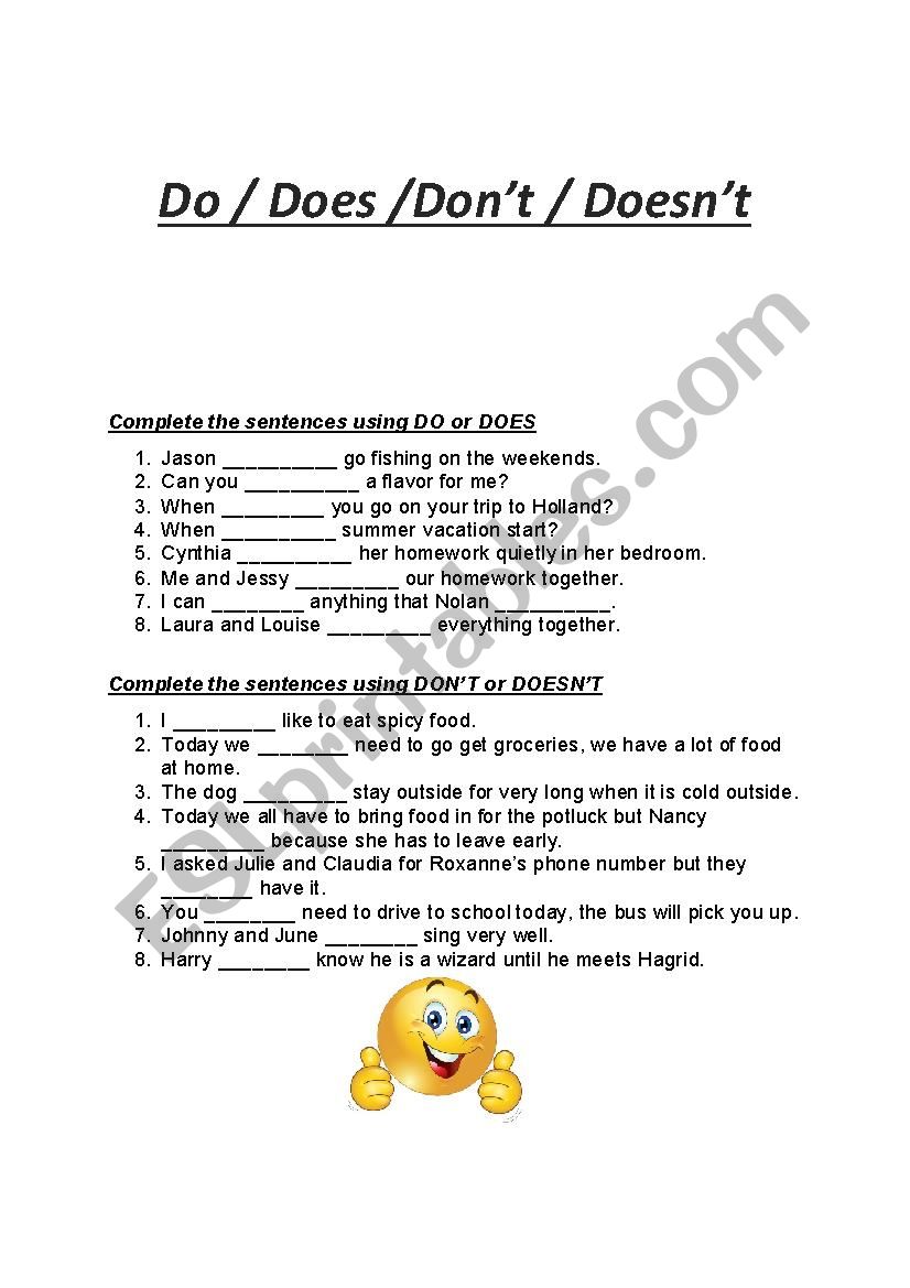 Do/Does/Don´t/Doesn´t - ESL worksheet by aallen11