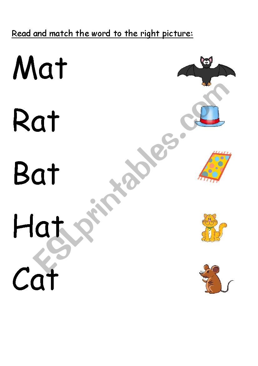 at word family matching sheet worksheet