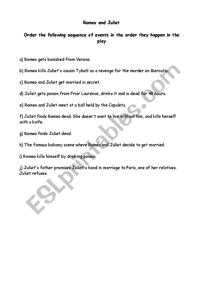 Romeo and Juliet worksheet