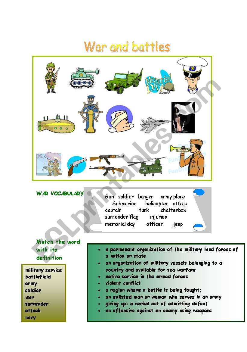 war vocabulary worksheet