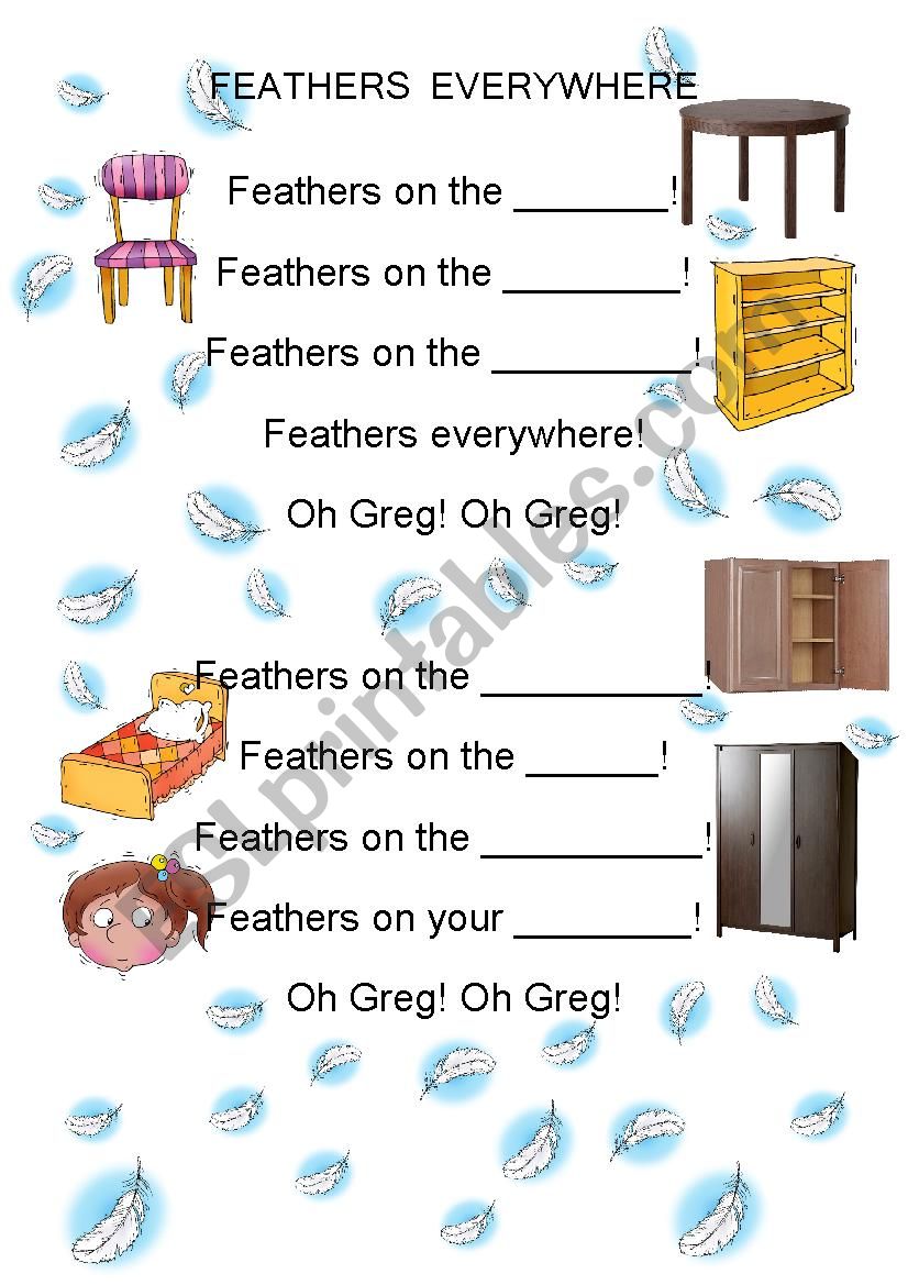 Greg S Flat Feathers Everywhere Song Esl Worksheet By Zlajo