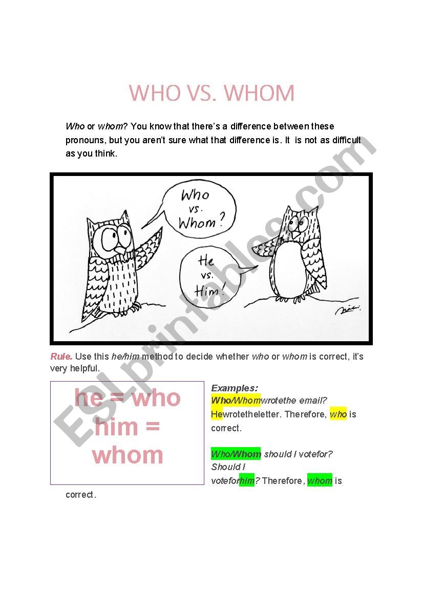 Who Or Whom ESL Worksheet By Csmagica21