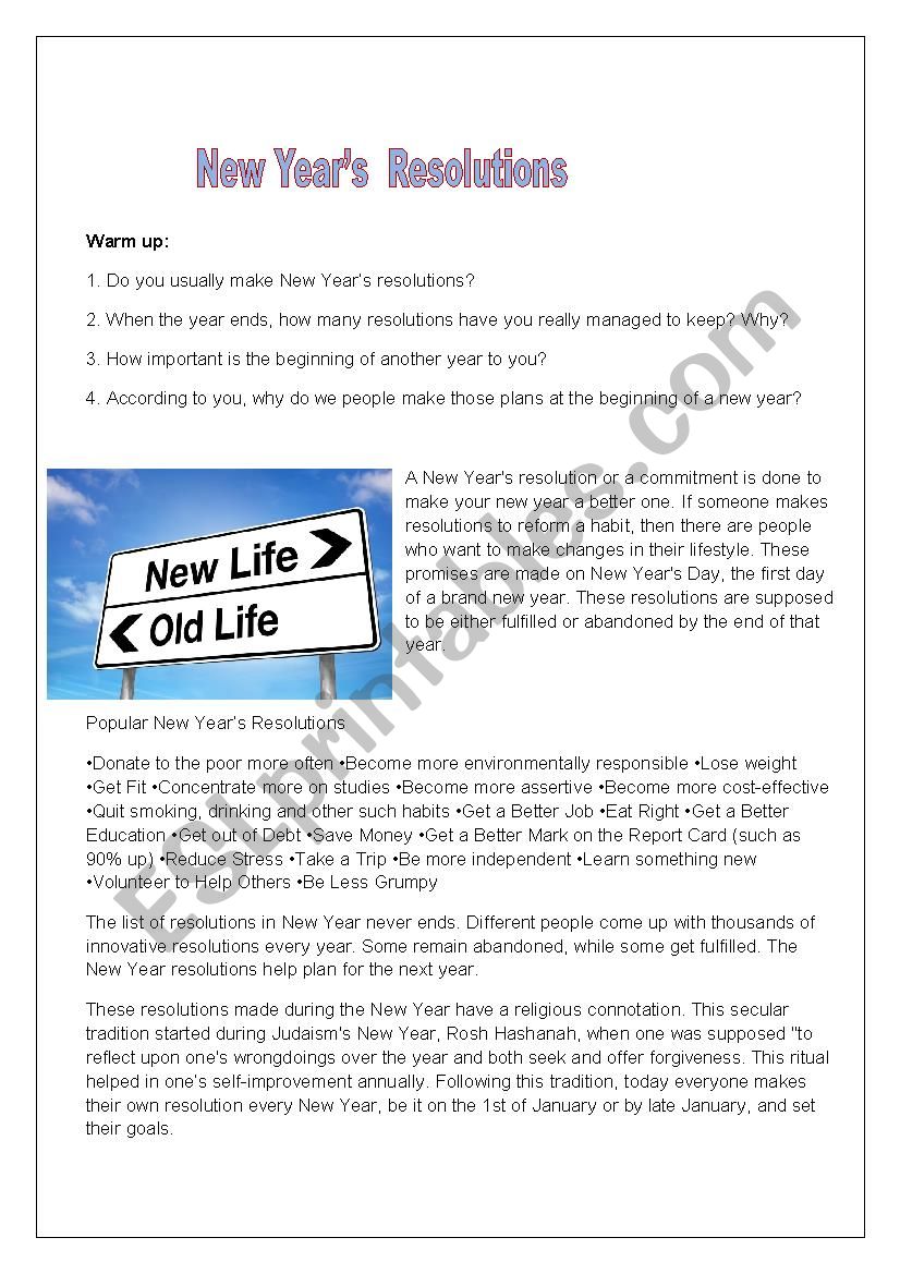 New Year´s Resolution Part 3 - ESL worksheet by Rodegheri