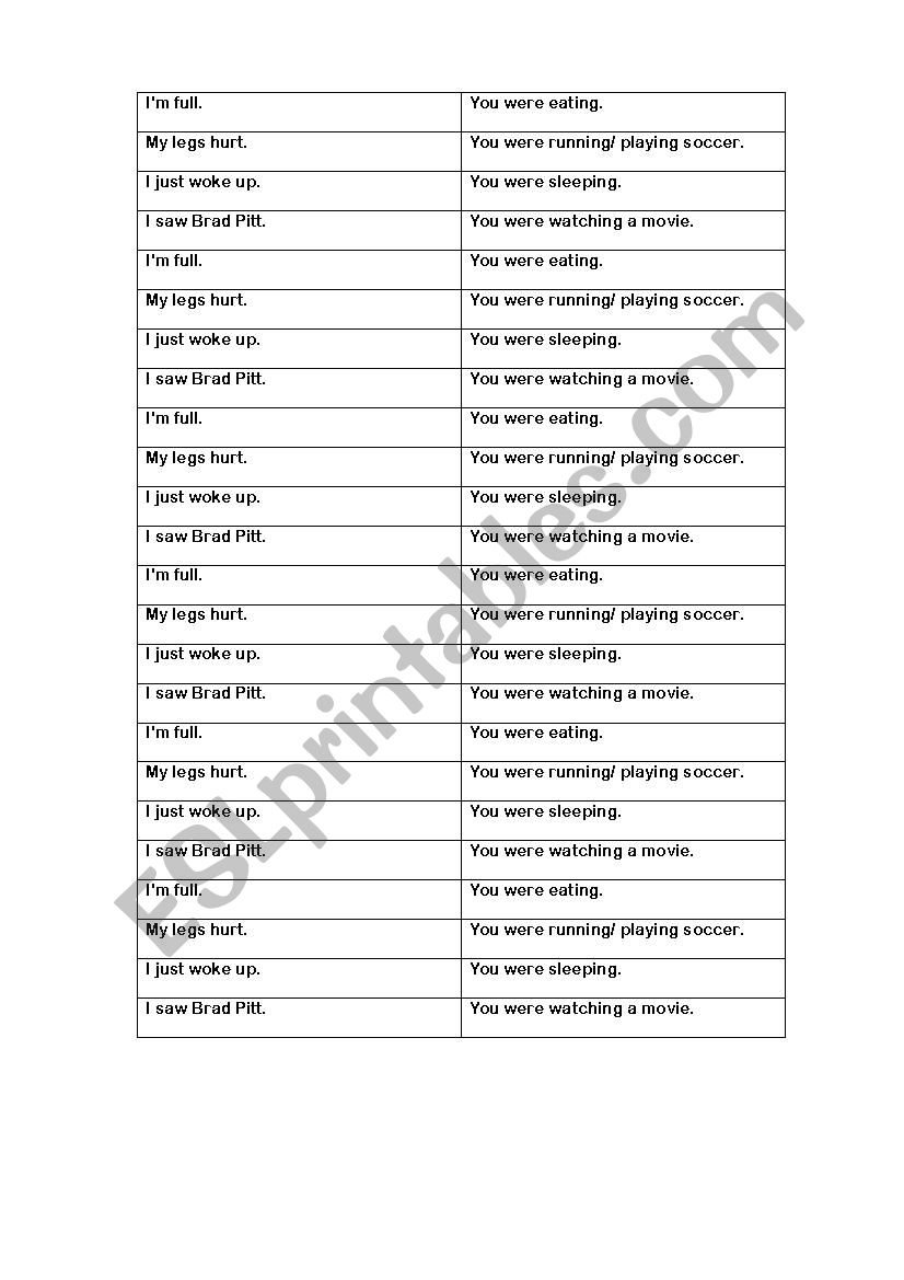 Past progressive activity worksheet