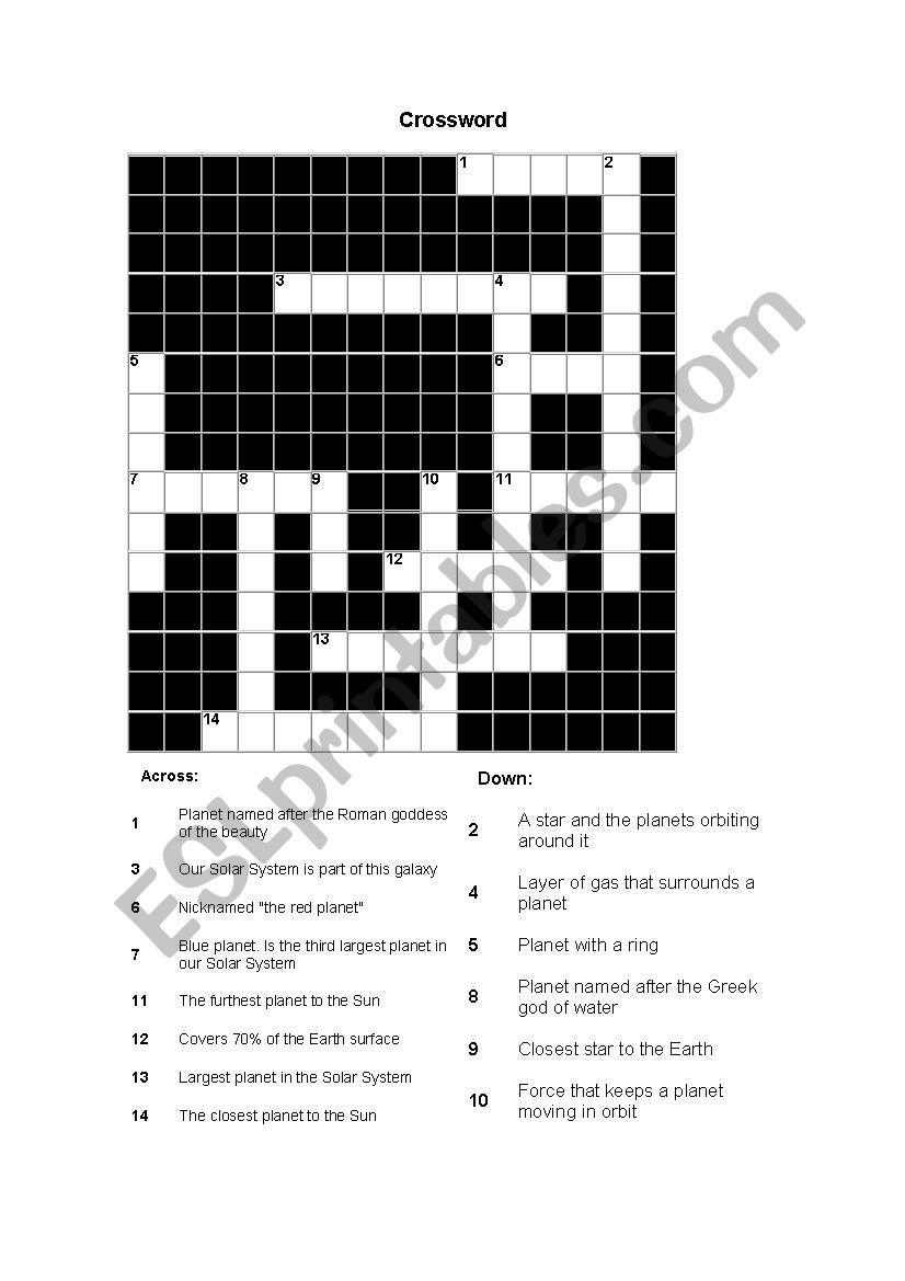 Space crossword worksheet