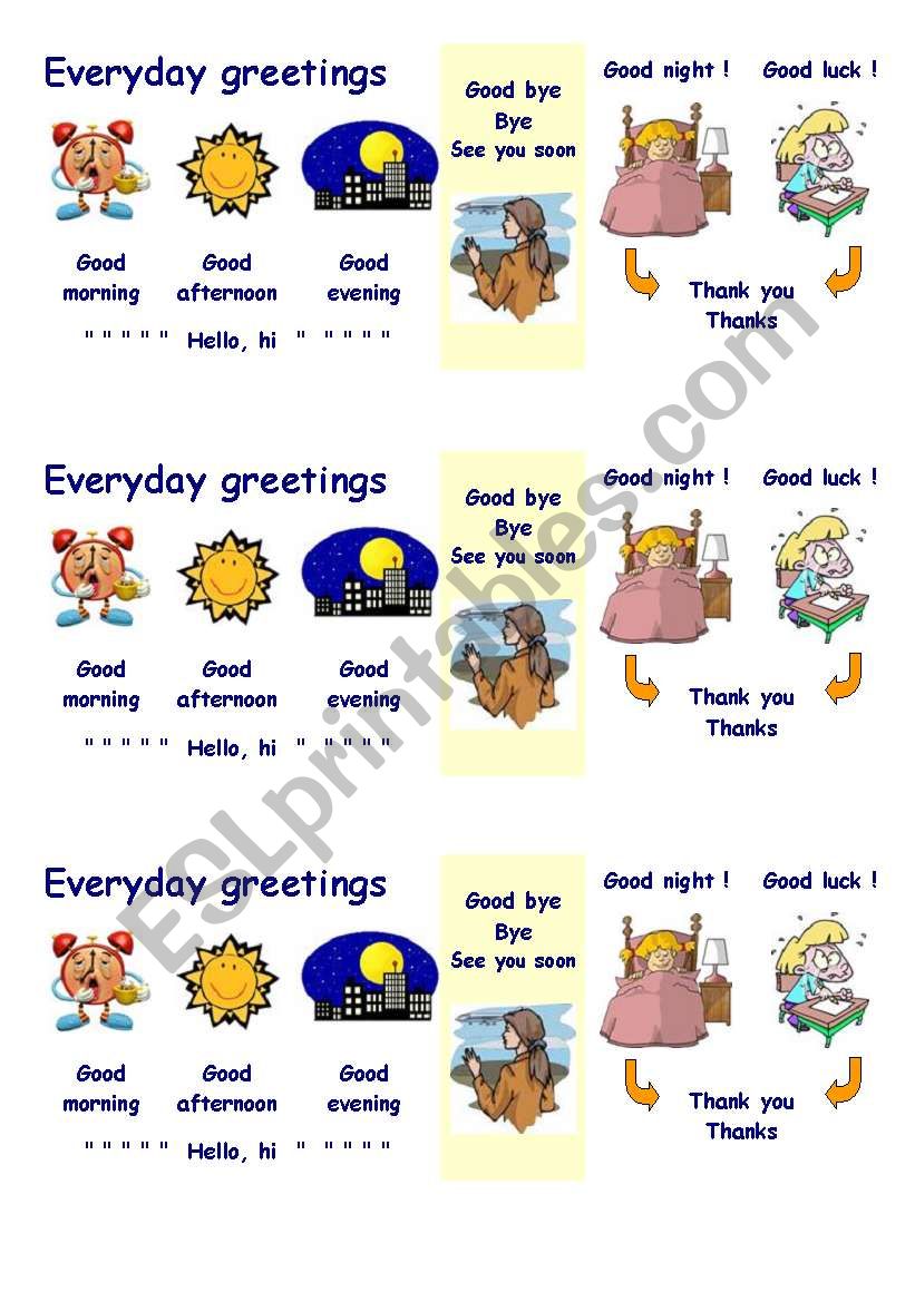 Everyday Greetings ESL Worksheet By Estelle73