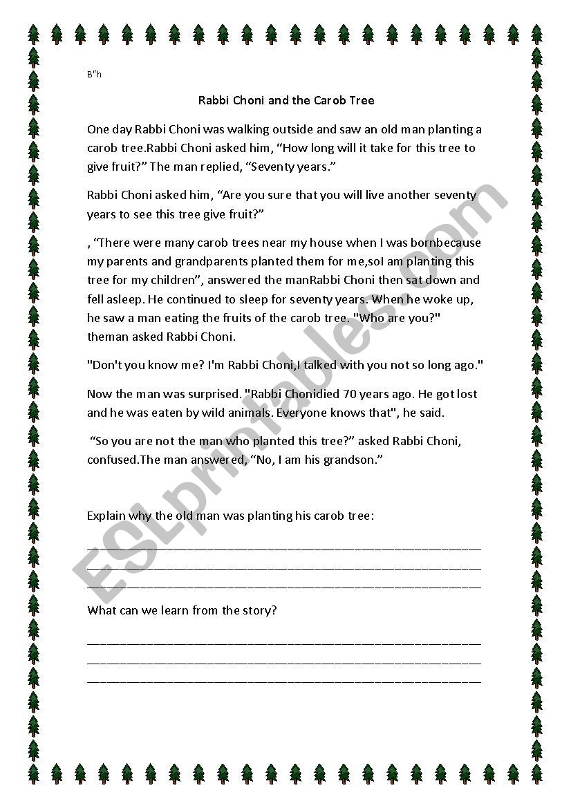 Choni and the carob tree worksheet