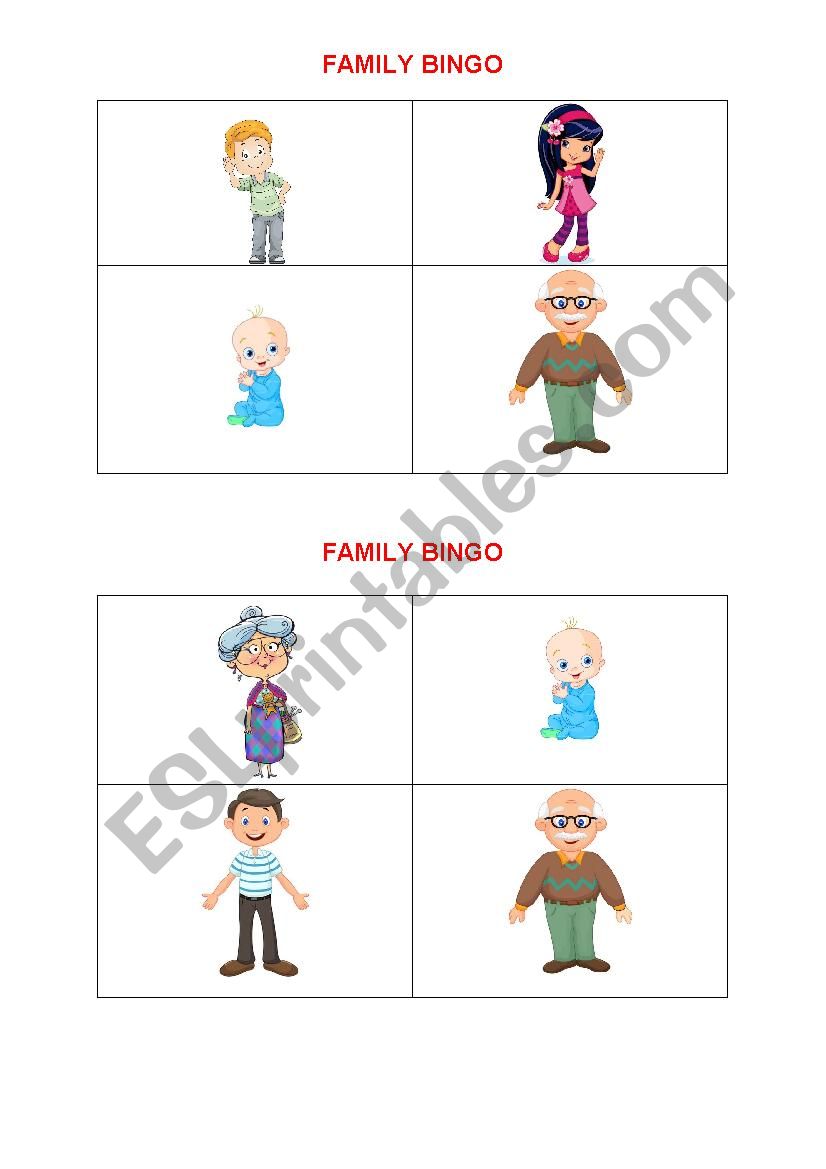 Family - bingo cards worksheet