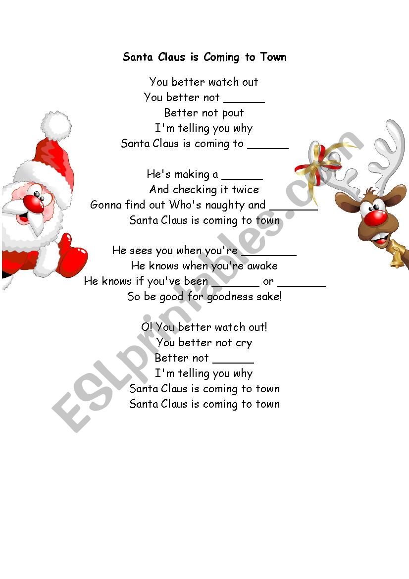 Santa Claus is coming to town - Christmas Song - ESL worksheet by Nili85