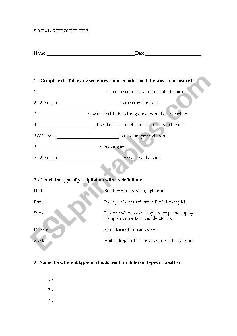 WEATHER AND CLIMATE worksheet