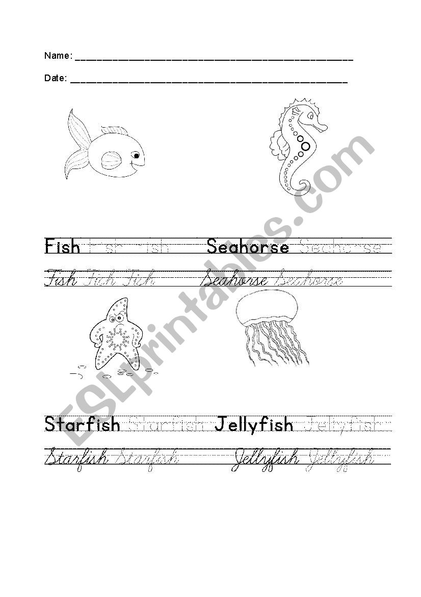 Sea animals part 1 worksheet