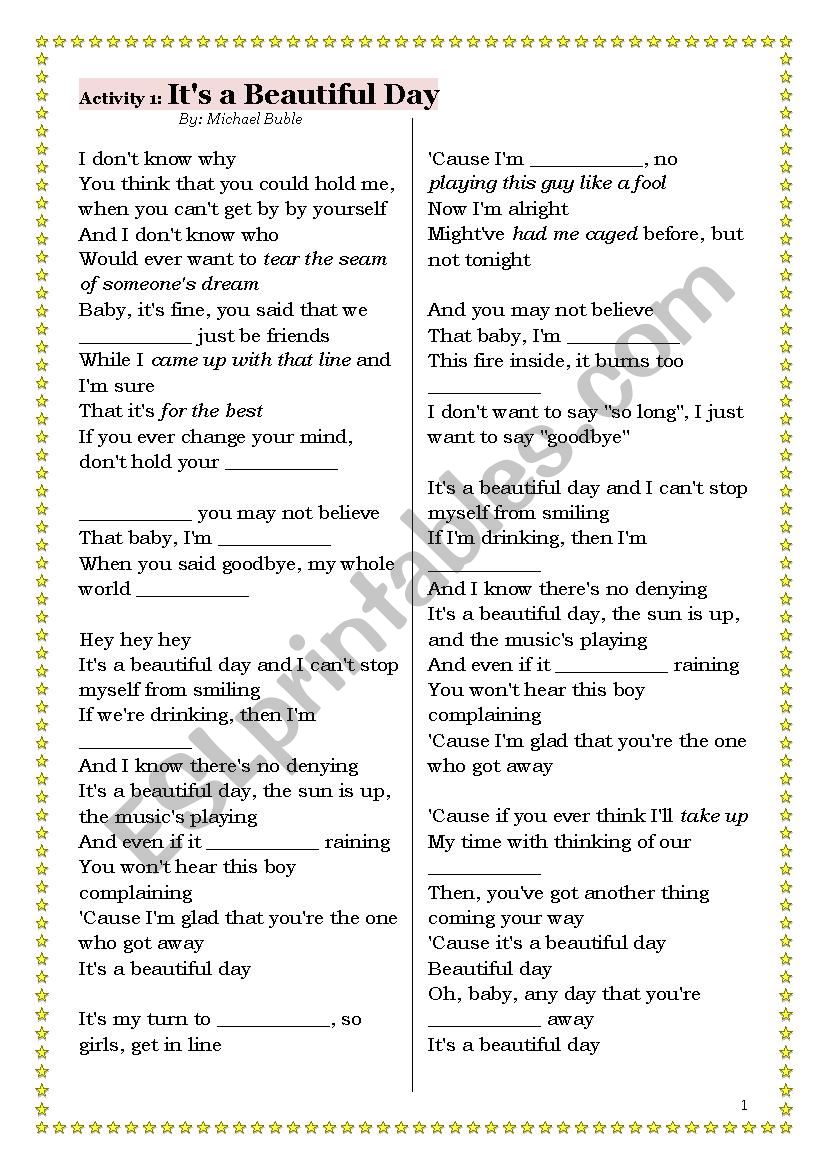 Song Michael Buble worksheet