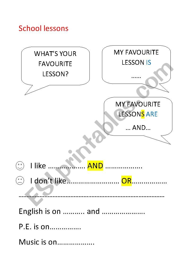 School lessons worksheet