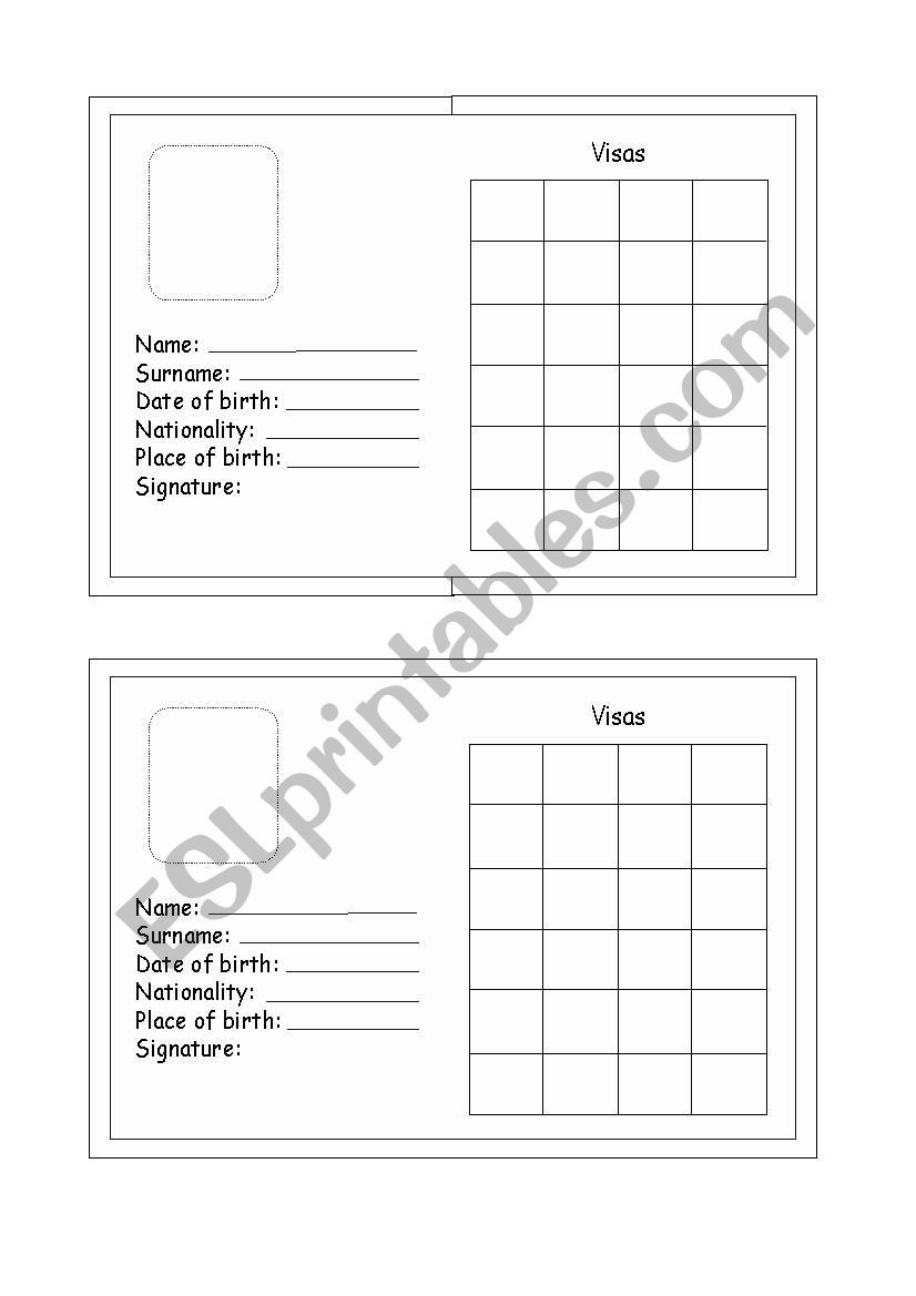 My Passport worksheet