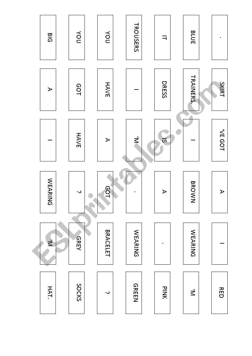 Clothes sentence builder worksheet