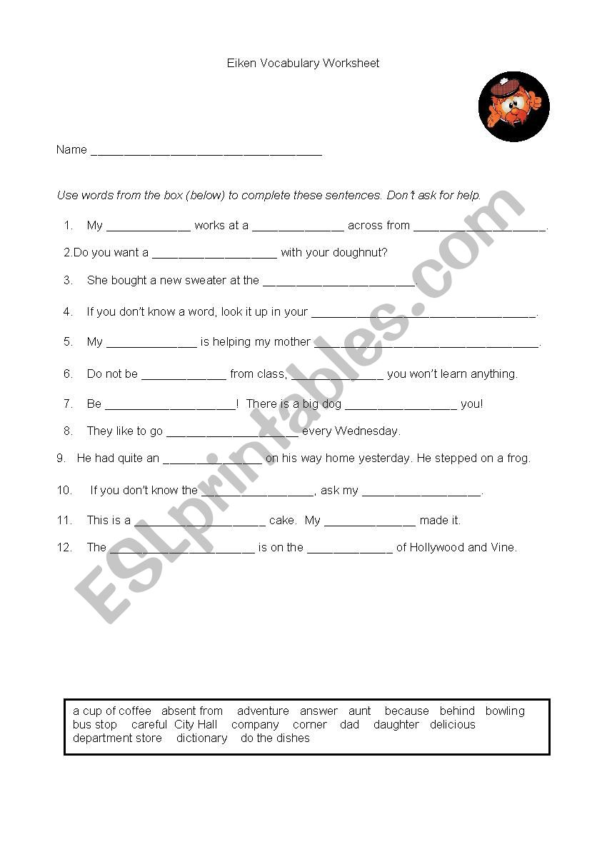 Eiken Vocabulary Worksheet worksheet