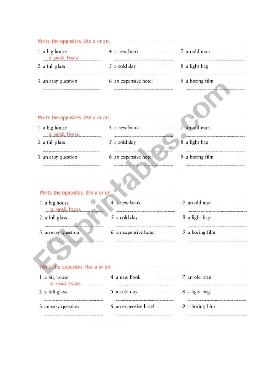 using a   an  worksheet