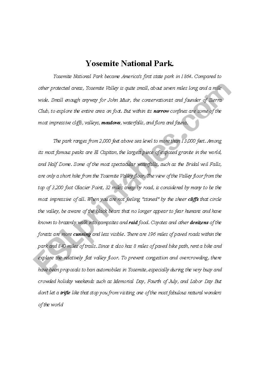 Yosemite worksheet