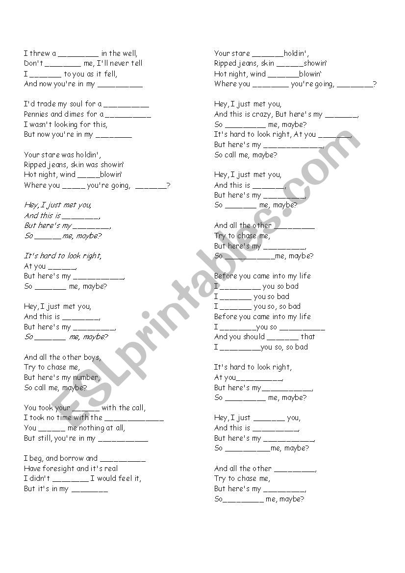 CARLY RAE worksheet