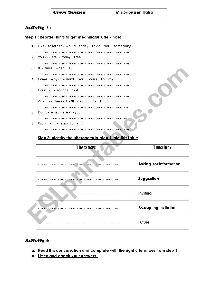 group session party worksheet