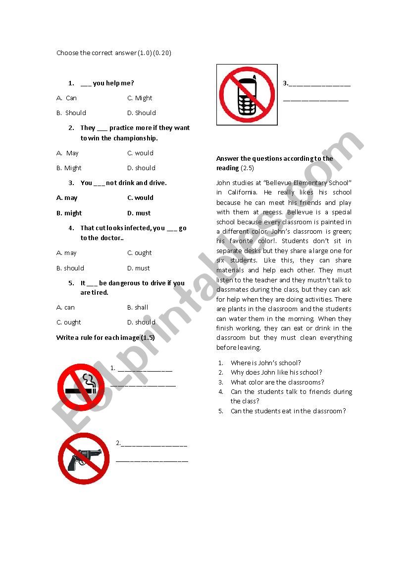 Exam modal verbs worksheet