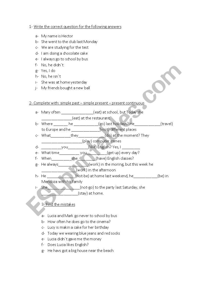 Tenses worksheet