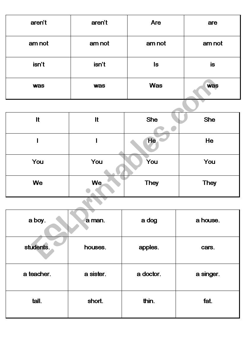 Be verb sentence making activity