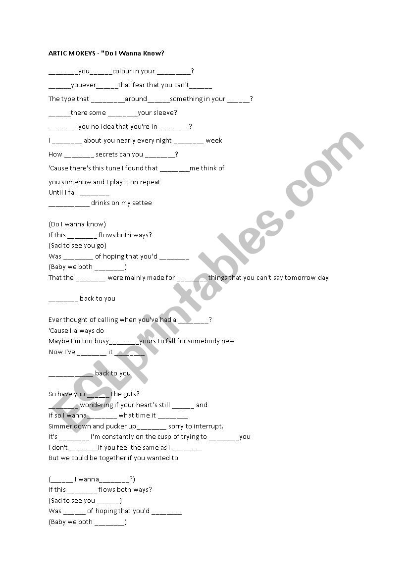 vocabulary song worksheet