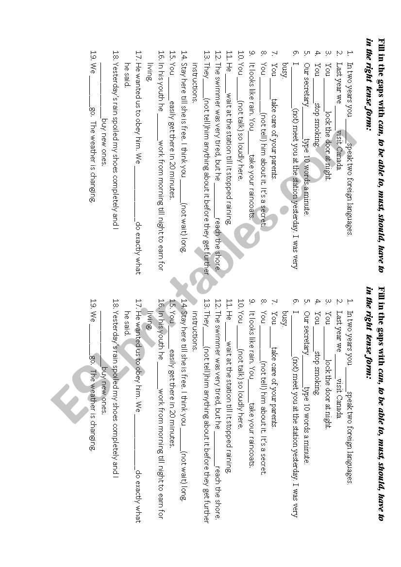 Modal verbs worksheet