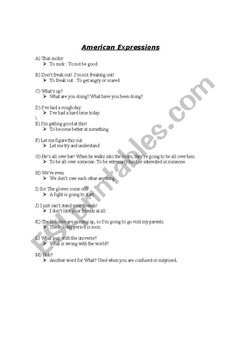 American + Dating Expressions worksheet