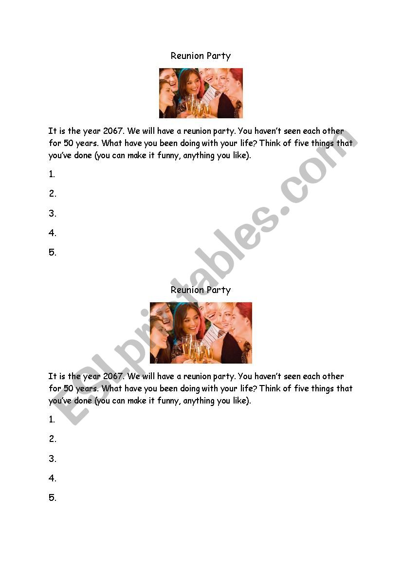 Reunion Party  worksheet